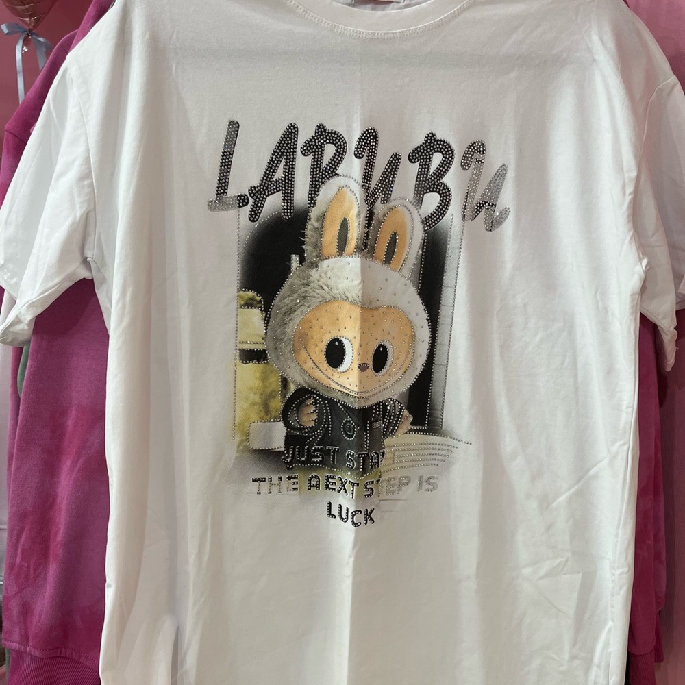 White/Black Labubu Graphic Tee - Short Sleeve